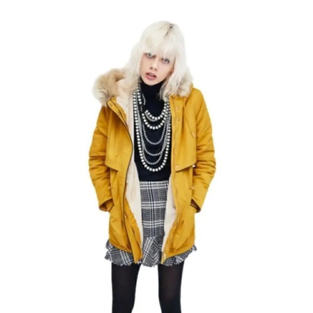 NWOT Zara Womens Water Resistant Mustard Yellow Parka Jacket - Picture 7 of 12